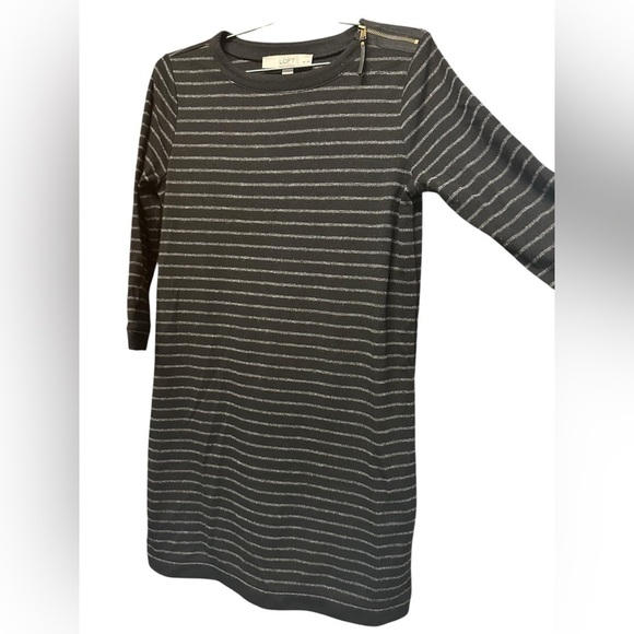 Ann Taylor Loft Tall Gray & Black Stripe Long Sleeve Mini Dress Sz XSP​​​ - Picture 5 of 10
